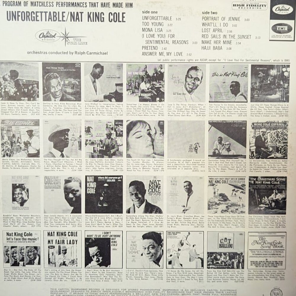 Nat King Cole Unforgettable LP Vinyl 1966 Reissue Capitol T357 Scranton Album - Picture 2 of 2